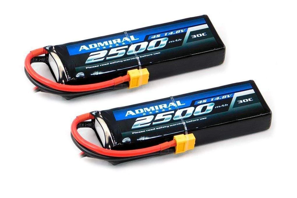 Admiral 2500mAh 4S 14.8V 30C LiPo Battery With XT60 Connector Multi-Pack (2 Batteries) 3 Admiral 2500mAh 4S 14.8V 30C LiPo Battery With XT60 Connector Multi-Pack (2 Batteries)