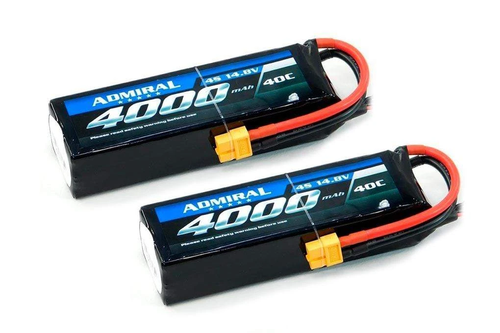 Admiral 4000mAh 4S 14.8V 40C LiPo Battery With XT60 Connector Multi-Pack (2 Batteries) 3 Admiral 4000mAh 4S 14.8V 40C LiPo Battery With XT60 Connector Multi-Pack (2 Batteries)